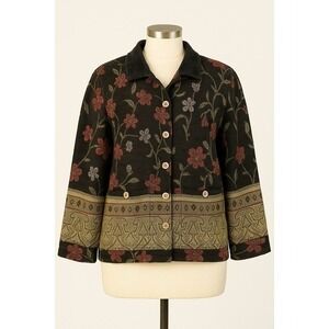 Sag Harbor Womens Tapestry Jacket Size 8‎ Floral Geometric Button Front F43189JC